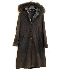 Women's Brown Shearling Fur-Trimmed Coat